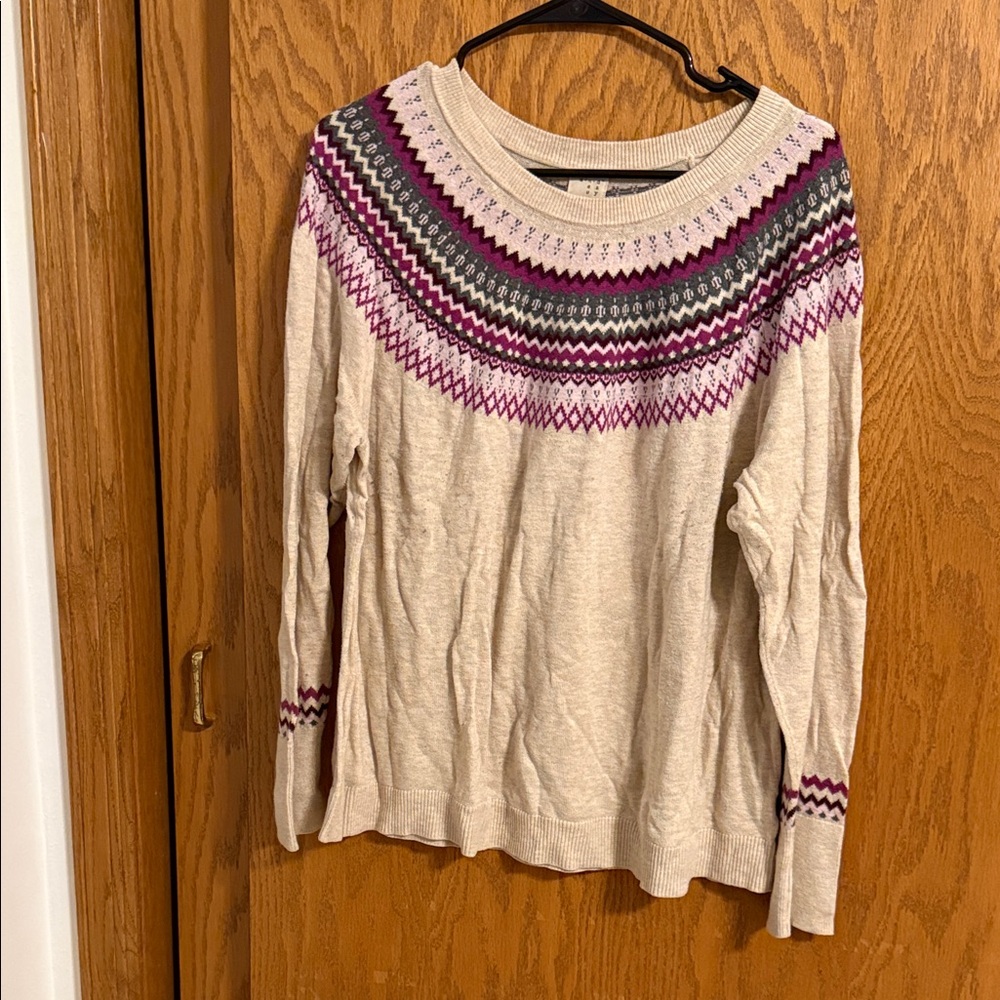 a new day Cream and Purple Patterned Sweater